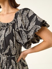 Roman Black Dotted Leaf Print Midi Dress - Image 5 of 5