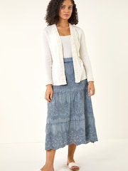 Roman White Crochet Trim Knit Cardigan - Image 1 of 5