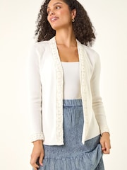 Roman White Crochet Trim Knit Cardigan - Image 2 of 5