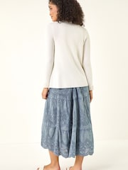 Roman White Crochet Trim Knit Cardigan - Image 3 of 5