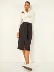 Roman Black Textured Belted Pencil Skirt - Image 1 of 5