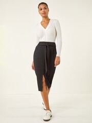 Roman Black Textured Belted Pencil Skirt - Image 2 of 5
