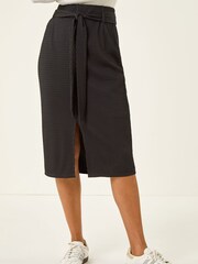 Roman Black Textured Belted Pencil Skirt - Image 4 of 5