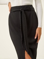 Roman Black Textured Belted Pencil Skirt - Image 5 of 5