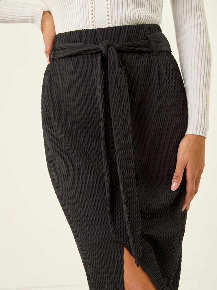 Roman Black Textured Belted Pencil Skirt - Image 5 of 5