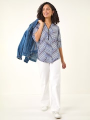 Roman Blue Printed Zip Front Top - Image 1 of 5
