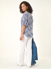 Roman Blue Printed Zip Front Top - Image 2 of 5