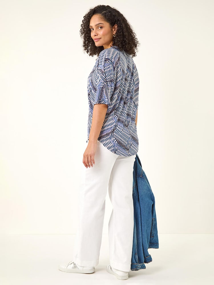 Roman Blue Printed Zip Front Top - Image 2 of 5