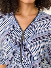 Roman Blue Printed Zip Front Top - Image 5 of 5