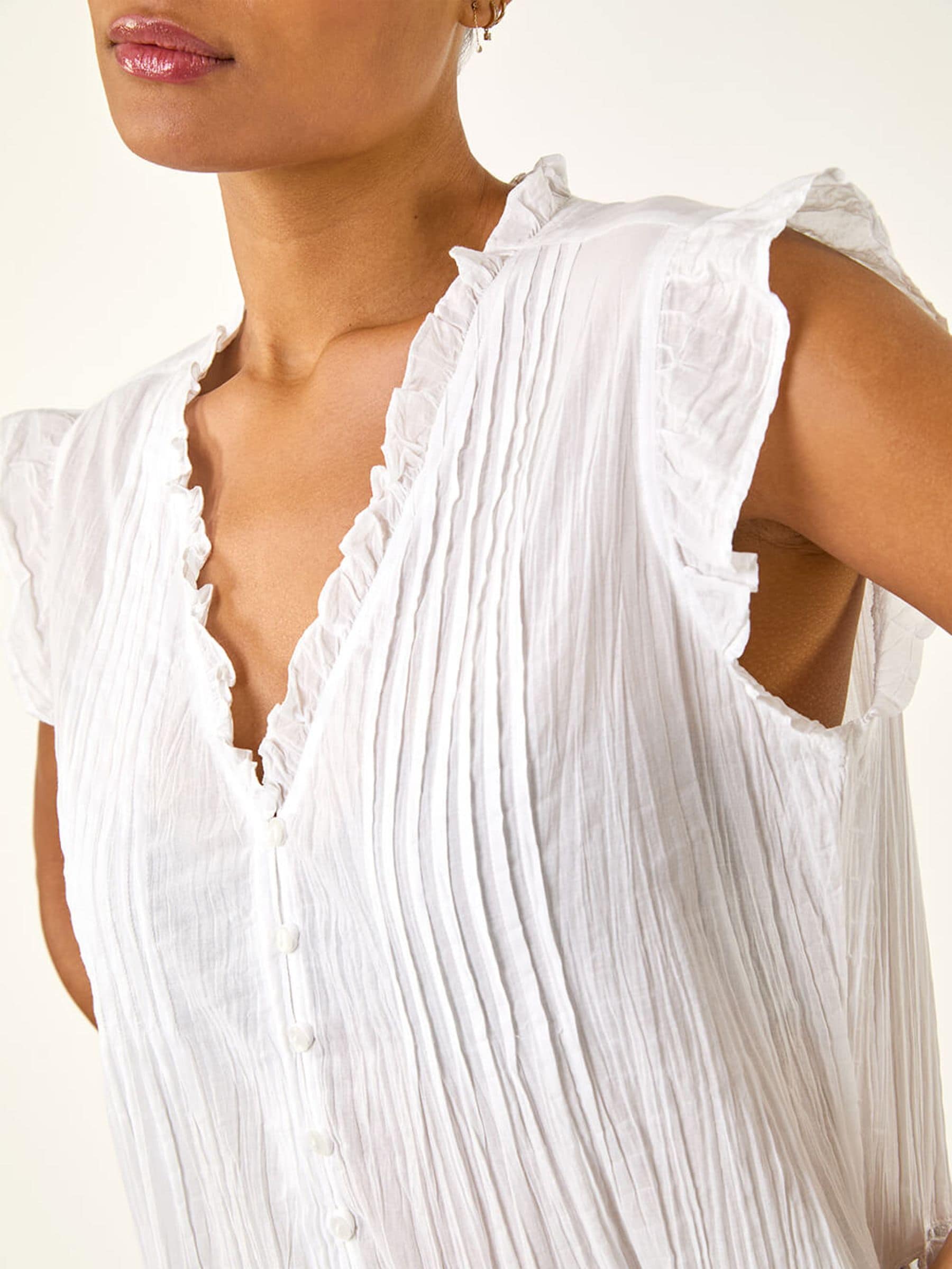 Buy Roman White Crinkle Frill Neck Blouse from the Next UK online shop