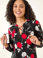 Roman Red Floral Tile Print Stretch Top - Image 1 of 3
