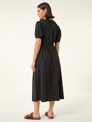 Roman Black Textured Frill Midi Dress - Image 3 of 5