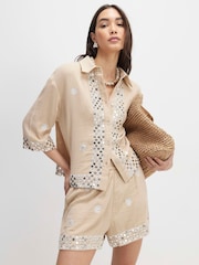 River Island Natural Sequin Embellished Beach Shorts - Image 1 of 4