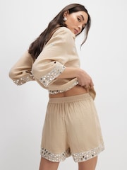 River Island Natural Sequin Embellished Beach Shorts - Image 2 of 4