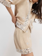 River Island Natural Sequin Embellished Beach Shorts - Image 3 of 4