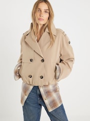 River Island Brown Short Bubble Hem Trench Jacket - Image 1 of 4