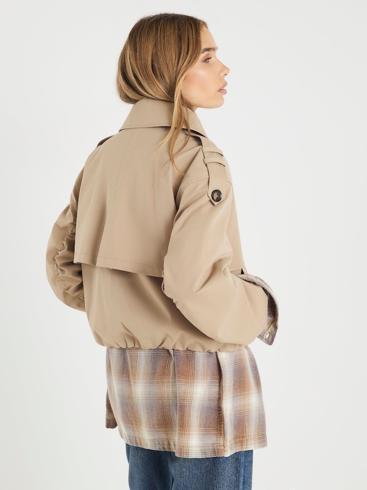 River Island Brown Short Bubble Hem Trench Jacket - Image 2 of 4