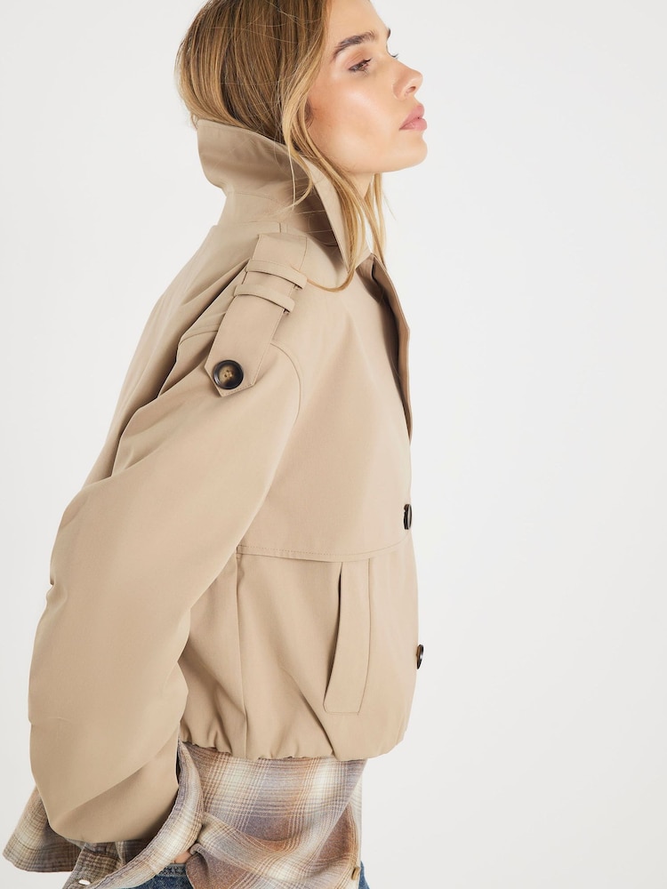 River Island Brown Short Bubble Hem Trench Jacket - Image 4 of 4