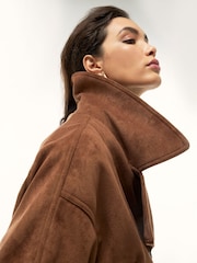 River Island Brown Faux Suede Dropped Bomber Jacket - Image 3 of 4