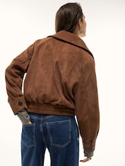 River Island Brown Faux Suede Dropped Bomber Jacket - Image 4 of 4