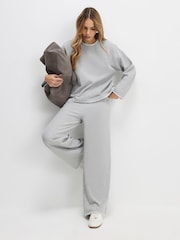 River Island Grey Whipstitch Cosy Wide Leg Joggers - Image 1 of 4