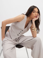 River Island Grey Sleeveless Boucle Cropped Waistcoat - Image 1 of 4