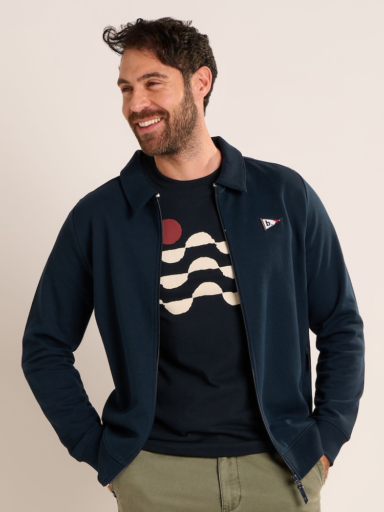 Brakeburn Blue Duncliffe Zip Through Sweat Jacket - Image 1 of 6 Brakeburn Blue Duncliffe Zip Through Sweat Jacket - Image 1 of 6