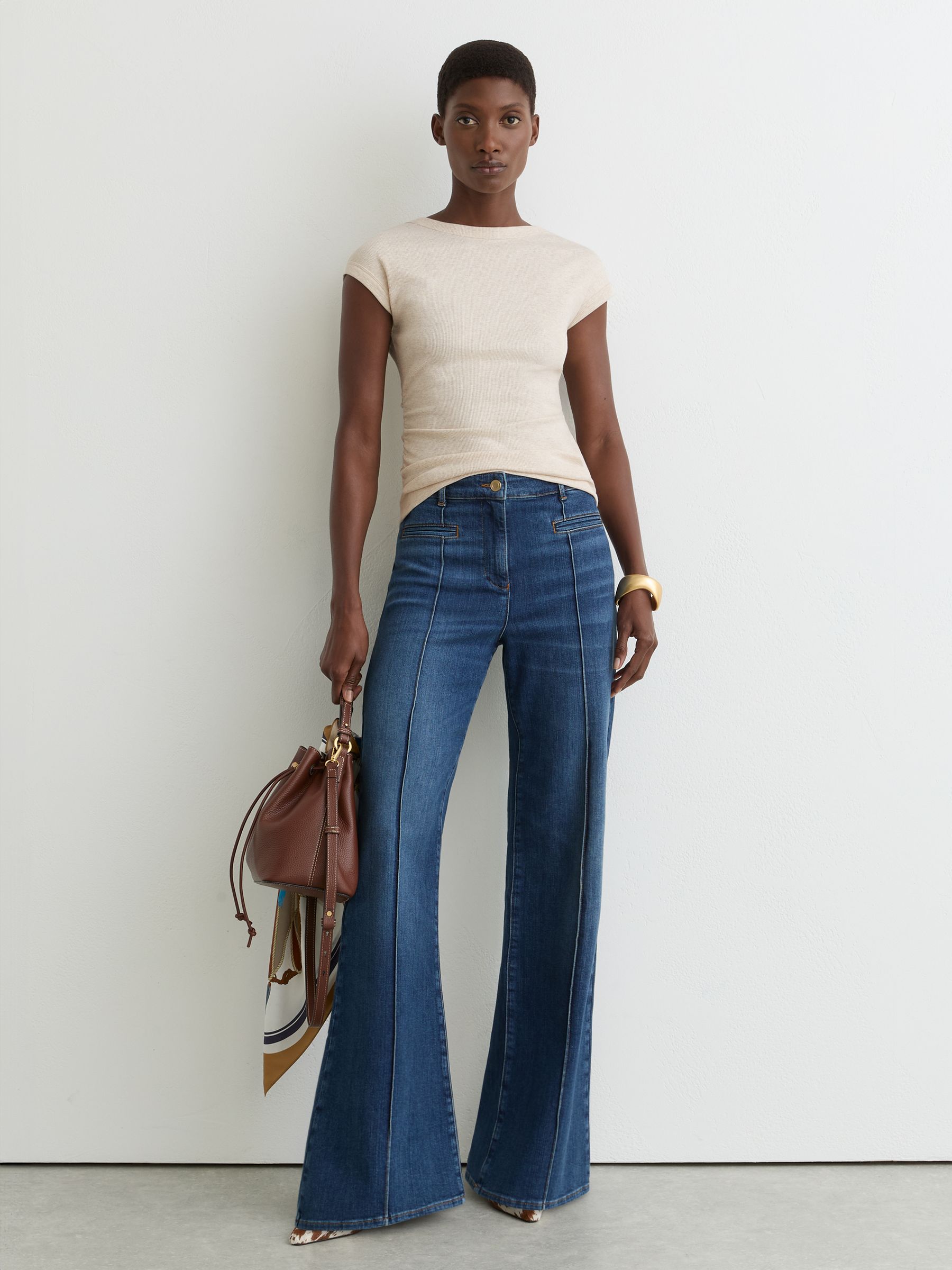 Reiss Natural Stretch-cotton Scoop-back Top In Brown