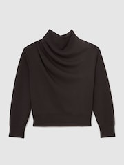 Reiss Dark Chocolate Brown Charlotte Premium Interlock Drape-Neck Sweatshirt - Image 2 of 7