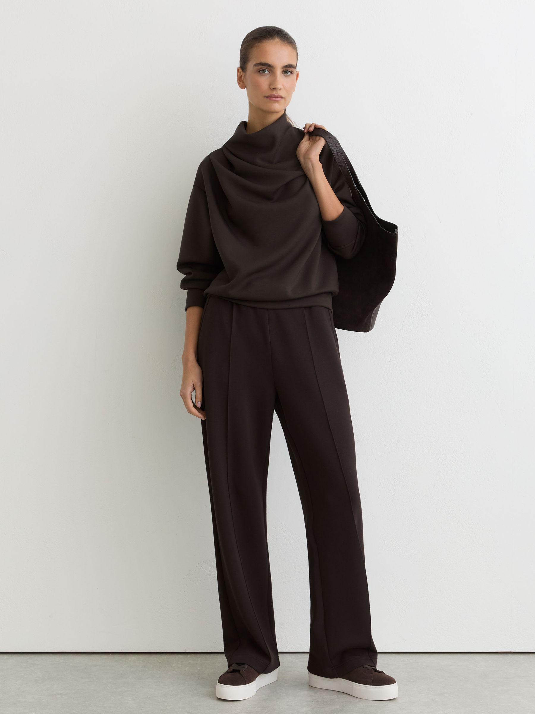 Buy Reiss Dark Chocolate Brown Charlotte Premium Interlock Drape-Neck ...