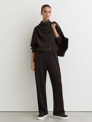 Reiss Dark Chocolate Brown Charlotte Premium Interlock Drape-Neck Sweatshirt - Image 3 of 7