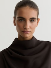 Reiss Dark Chocolate Brown Charlotte Premium Interlock Drape-Neck Sweatshirt - Image 4 of 7