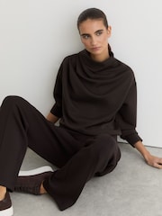 Reiss Dark Chocolate Brown Charlotte Premium Interlock Drape-Neck Sweatshirt - Image 5 of 7