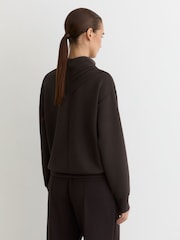 Reiss Dark Chocolate Brown Charlotte Premium Interlock Drape-Neck Sweatshirt - Image 6 of 7