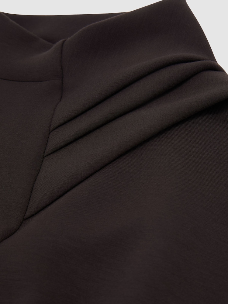 Reiss Dark Chocolate Brown Charlotte Premium Interlock Drape-Neck Sweatshirt - Image 7 of 7