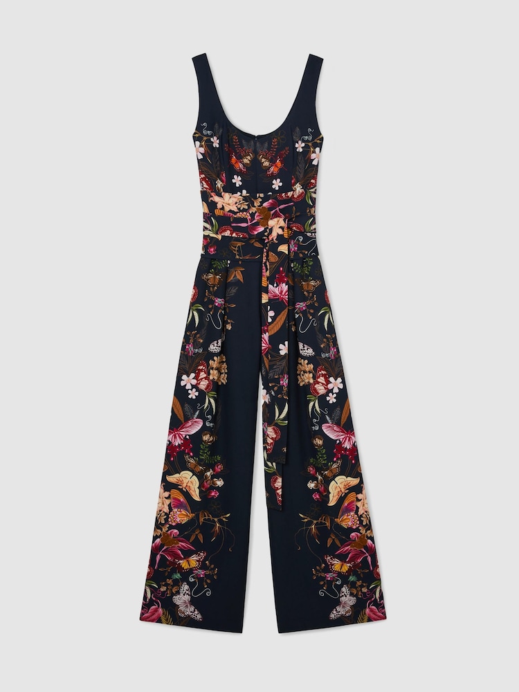 Reiss Navy Clara Reiss | NYBG Printed Wide-Leg Jumpsuit - Image 2 of 7 Reiss Navy Clara Reiss | NYBG Printed Wide-Leg Jumpsuit - Image 2 of 7