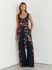 Reiss Navy Clara Reiss | NYBG Printed Wide-Leg Jumpsuit - Image 4 of 7