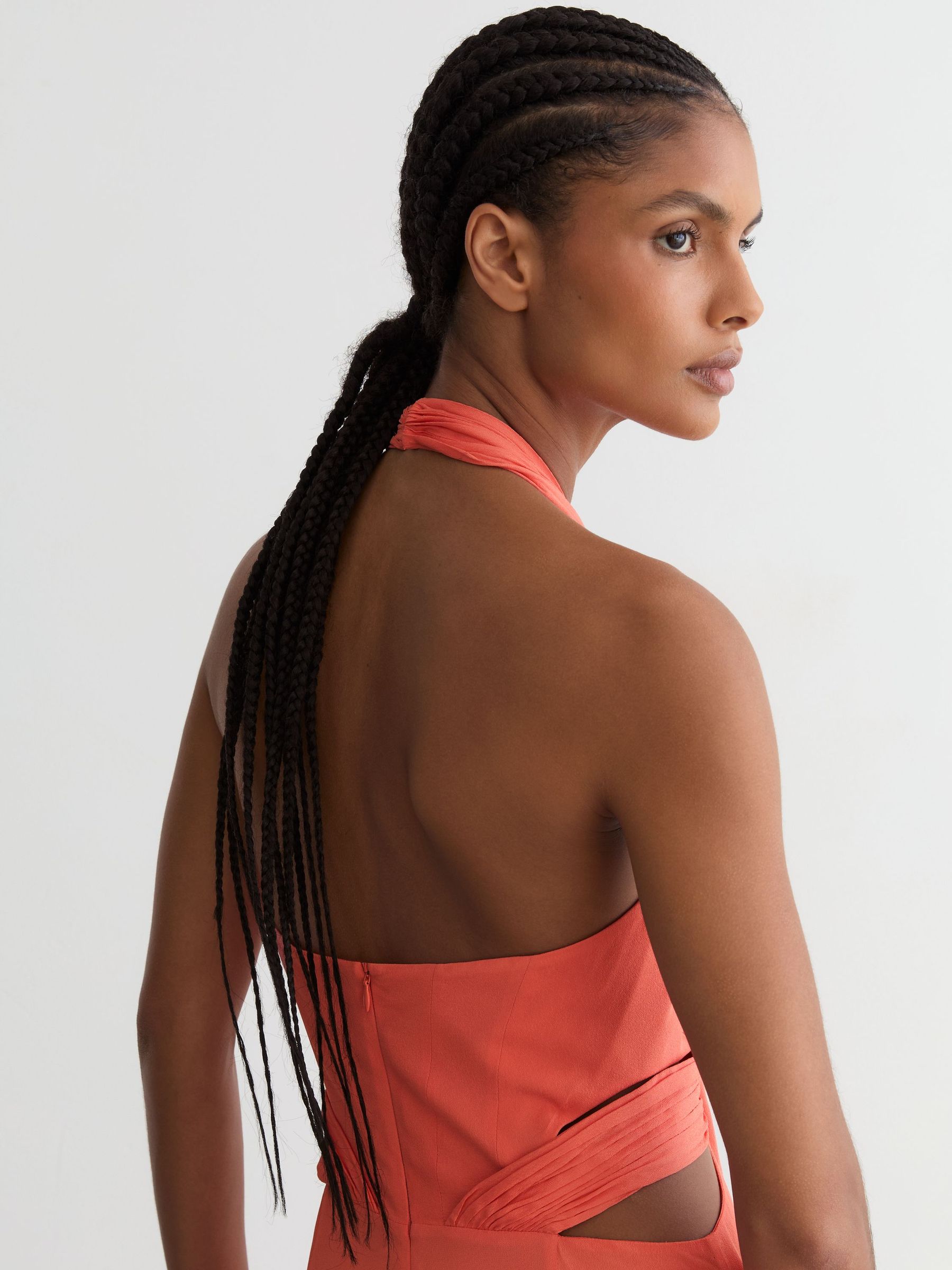 Buy Reiss Coral Pink Cara Halterneck Pleated Maxi Dress from Next