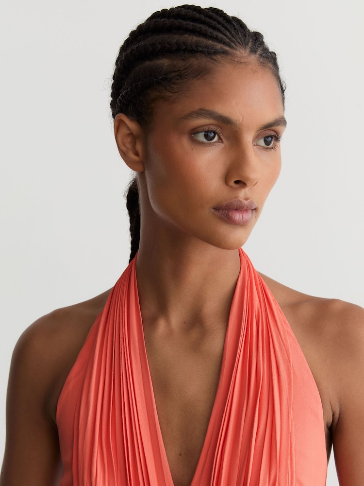 Buy Reiss Coral Pink Cara Halterneck Pleated Maxi Dress from the Next UK  online shop