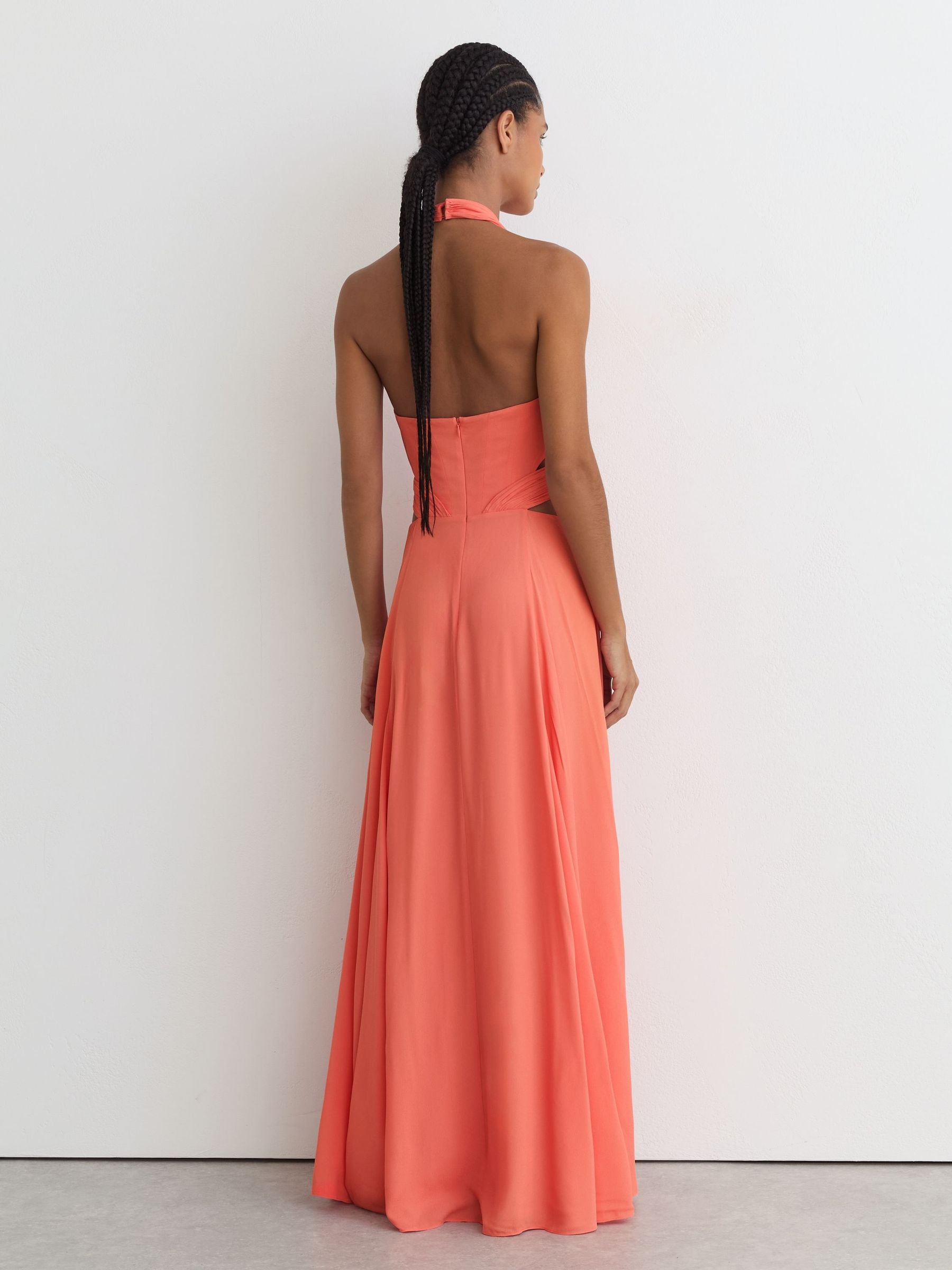 white sequin halter neck dress Moon And Back Boucle Sequin Maxi Dress White
