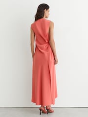 Reiss Coral Pink Dorota Petite Drape-Detail Sleeveless Midi Dress - Image 6 of 8