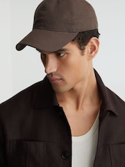 Reiss Chocolate Brown Lucas Linen Baseball Cap - Image 1 of 5