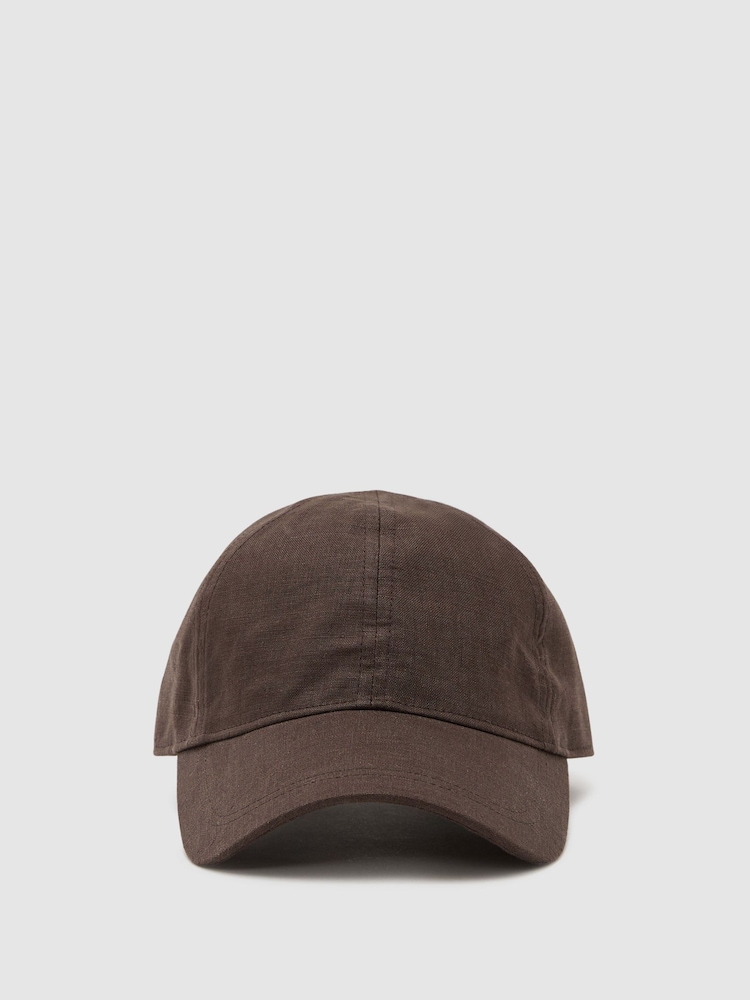 Reiss Chocolate Brown Lucas Linen Baseball Cap - Image 2 of 5