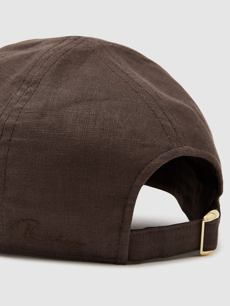 Reiss Chocolate Brown Lucas Linen Baseball Cap - Image 5 of 5