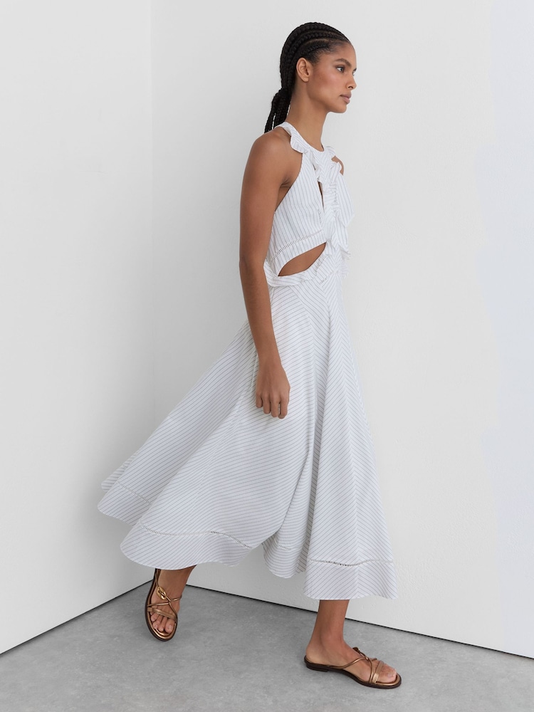 reiss white midi dress Reiss Ilse Striped Midi Dress With Ruffle Trim