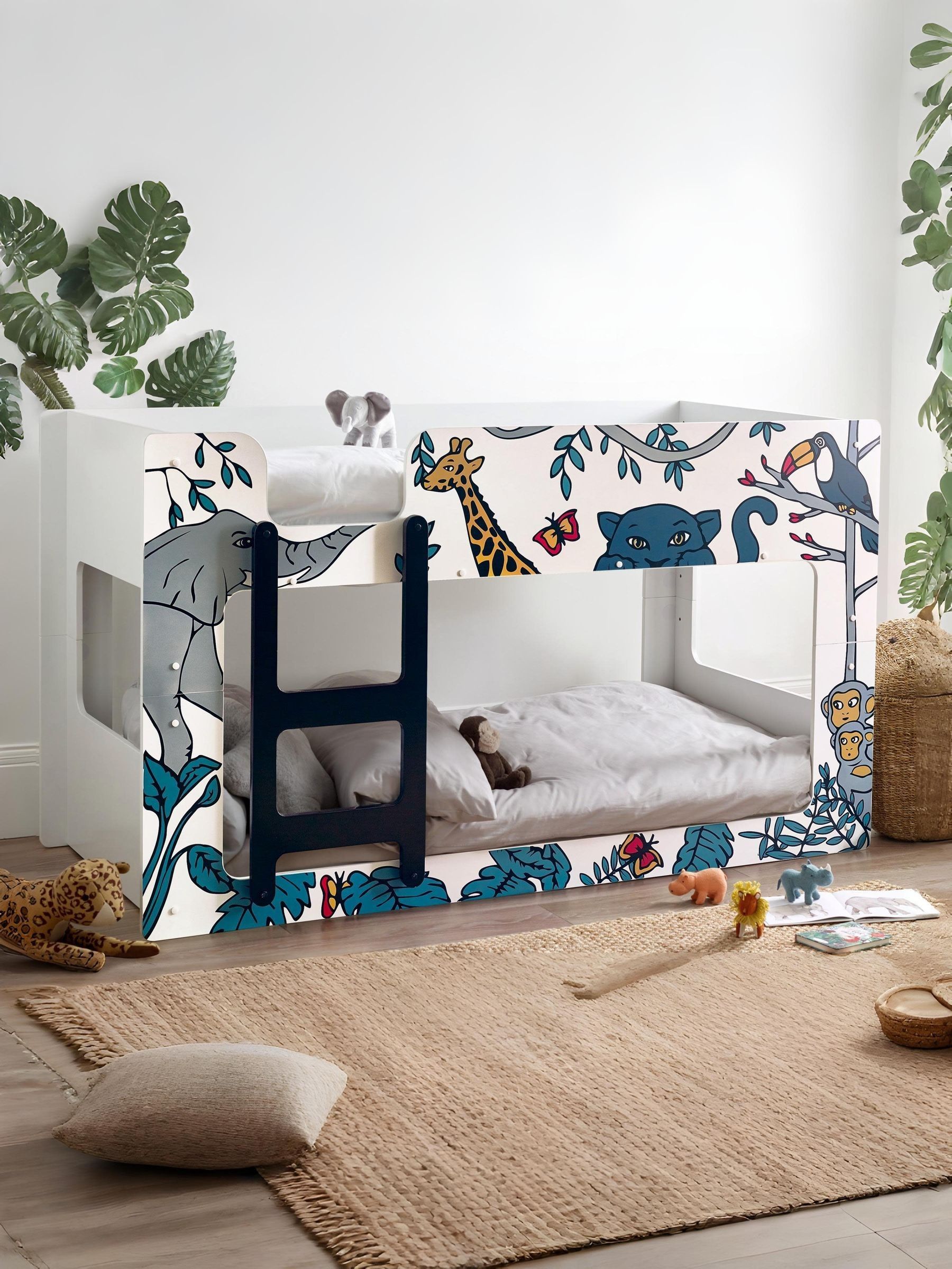 Julian Bowen Safari Bunk Bed - White - Kids - MDF Safari Print - Black Ladder - Image 6