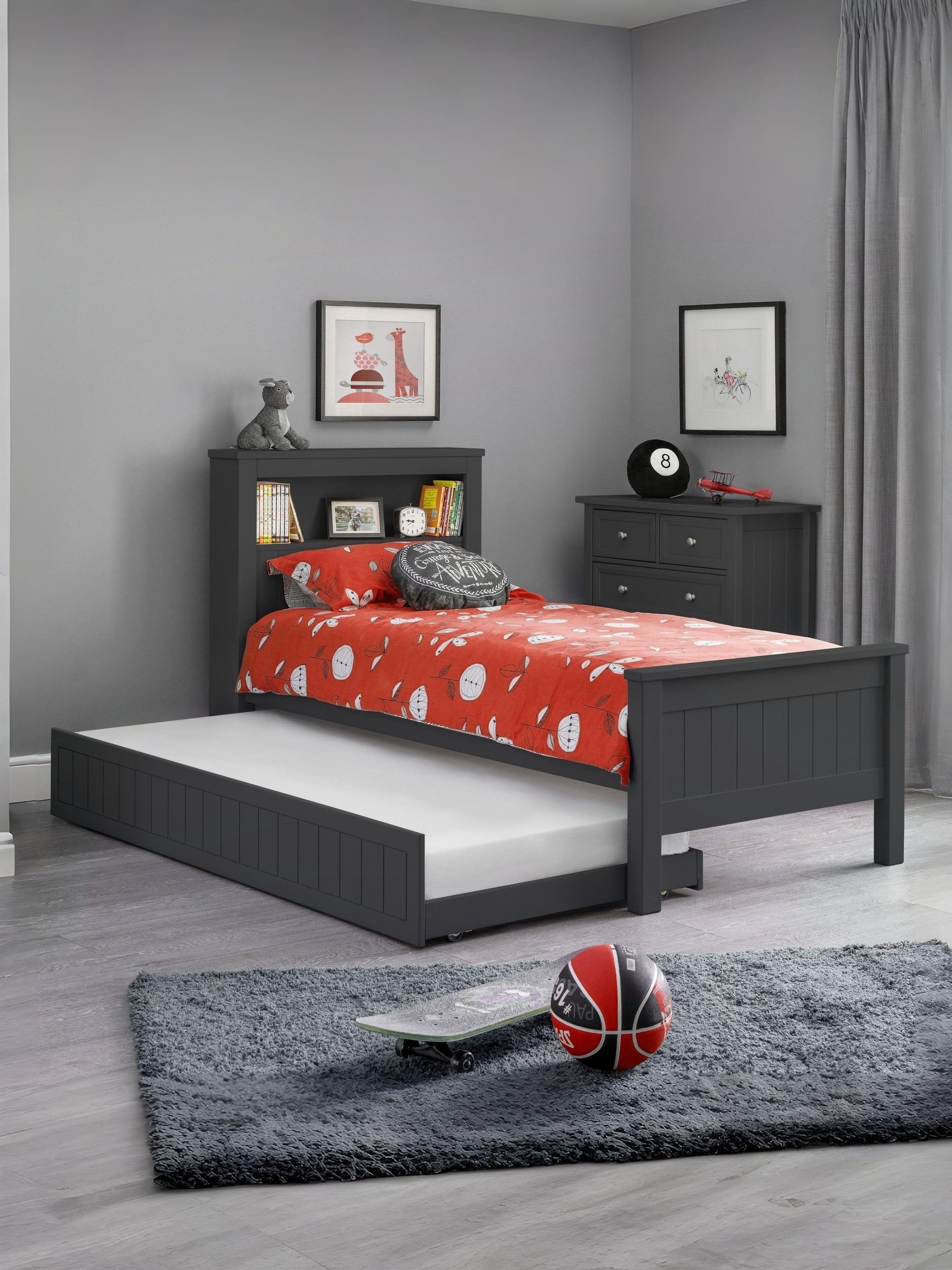 Julian Bowen Maine Anthracite Bookcase Bed with Underbed - Single Bed - Image 2