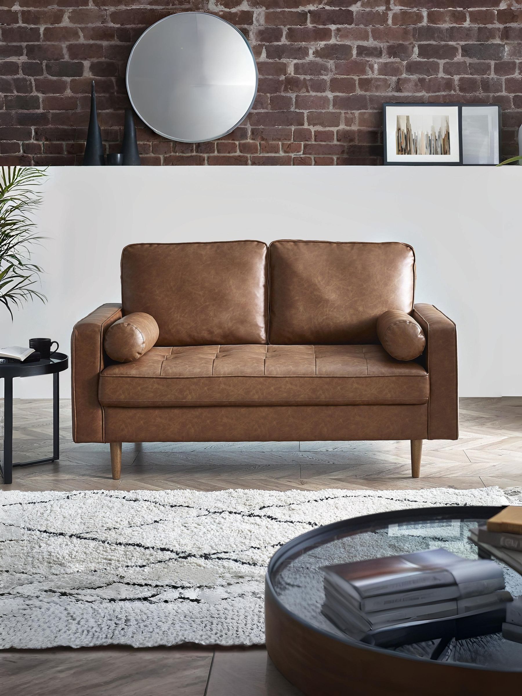 Julian Bowen Henley Brown Faux Leather 2 Seater Sofa - Image 6
