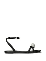 kate spade new york Black Harmony Smooth Leather Flat Sandals - Image 1 of 5