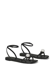 kate spade new york Black Harmony Smooth Leather Flat Sandals - Image 4 of 5